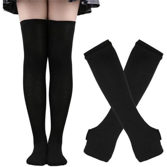 Over Knee Rainbow Thigh High Socks Gloves Set Cosplay Accessories Arm Leg Warmer - Picture 2 of 2